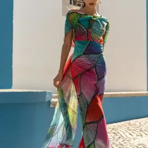 Vestido comprido com padrão Ferrache