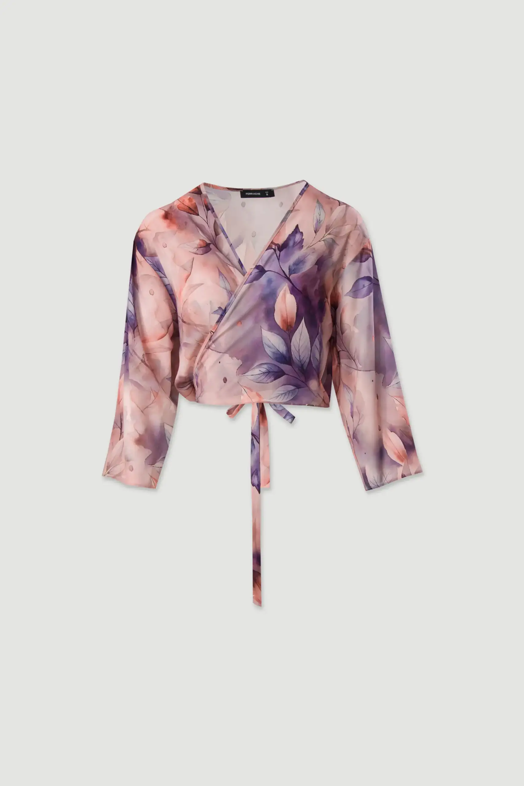 Bolero Ferrache curto estampado em tecido fluido com laço
