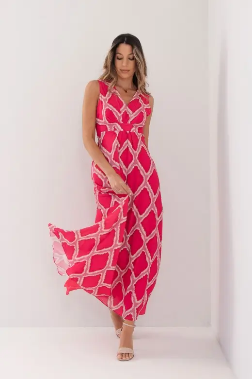 Vestido Ferrache comprido estampado com laço