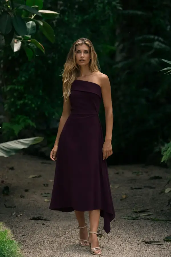 Vestido Ferrache Midi Assimétrico de Um Ombro
