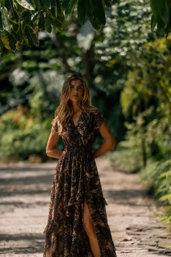 Vestido Ferrache midi estampado com folhos