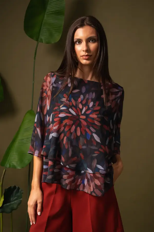 Túnica Ferrache fluida estampada com manga 3/4