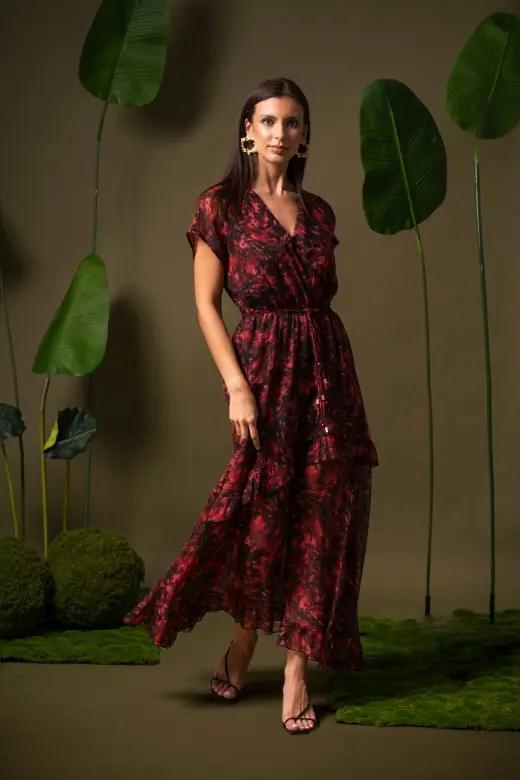 Vestido Ferrache midi estampado com folhos