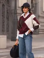 Pullover Ferrache de malha com padrão de losangos